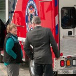 Assembly Member Barbara Doty shares laugh with Ken Barkley, Deputy Director of Fire