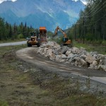 Staging of the rock armour off bike path