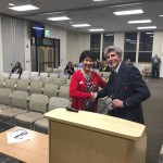 Assembly Member Randall Kowalke thanks Elizabeth Ripley for a grant toward the Willow Library project.