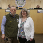 Mayor Vern Halter congratulates Finance Director Cheyenne Heindel